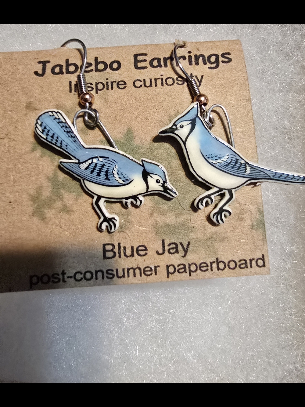 Private Label Blue and Cream Blue Jay Dangle Earrings